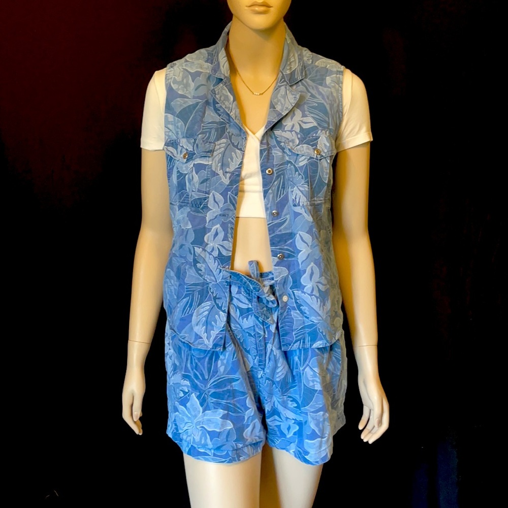 Retro Denim Button Up Shirt and Shorts Set
